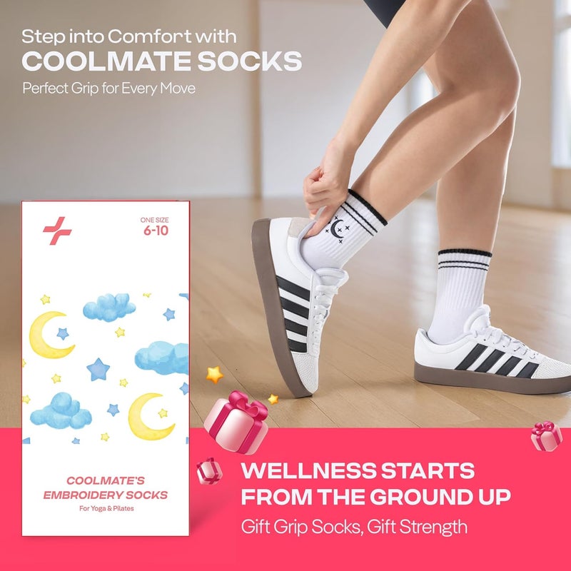 CoolMate Store Pilates Socks with Grips for Women, Yoga Socks, Crew Non Slip Women for Barre, Pilates Gifts - Image 3